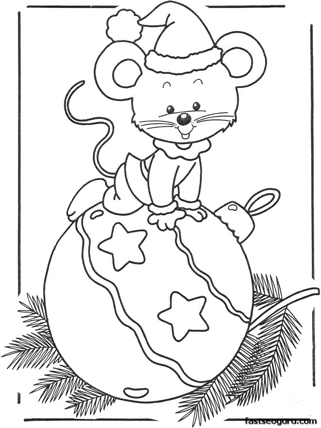 Printable coloring pages of Christmas mouse